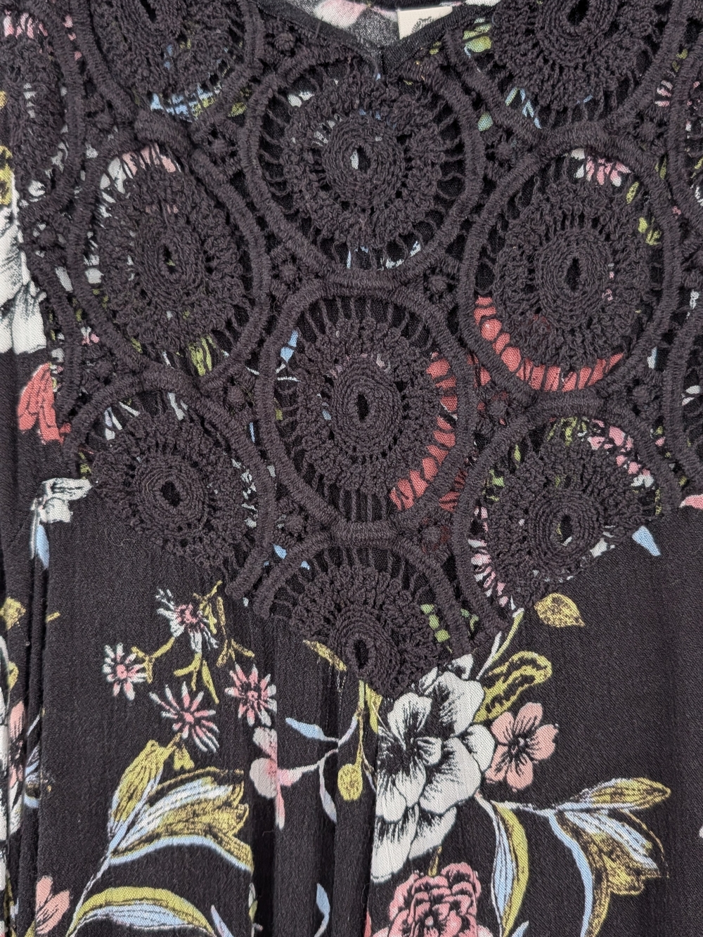 American Rag Black Floral Crochet-Front Cami with Pink & Cream Accents - Picture 2 of 7